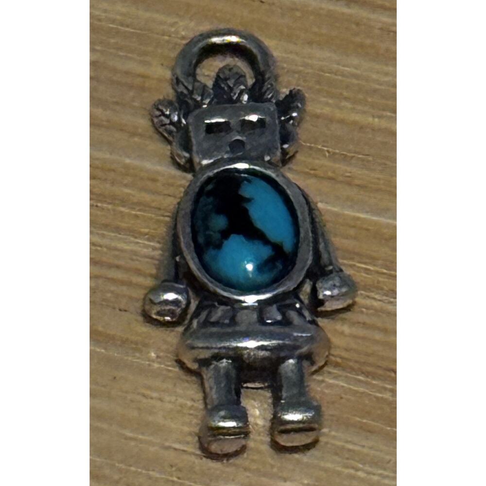 Vintage Carolyn Polack Relios 925 Silver Katchina Turquoise Pendant Or Charm